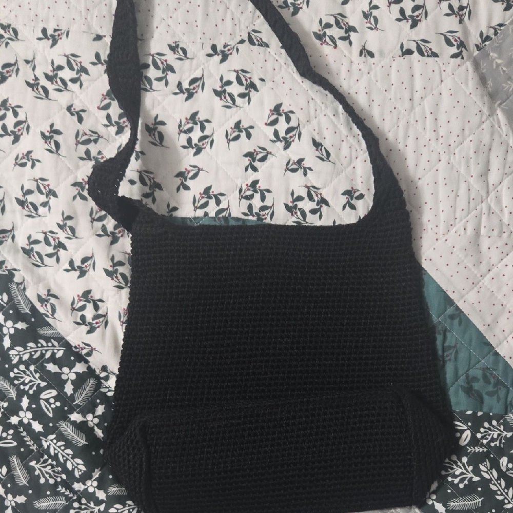 Chic Black Crochet Shoulder Bag